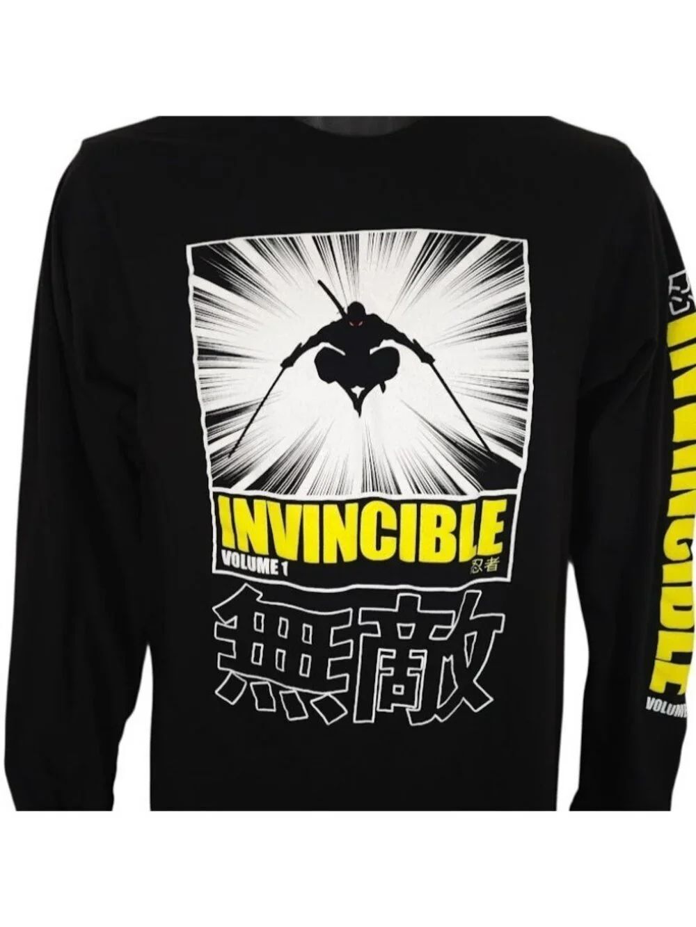 Invincible Ninja T Shirt Mens Size Small Black Yellow Long Sleeves